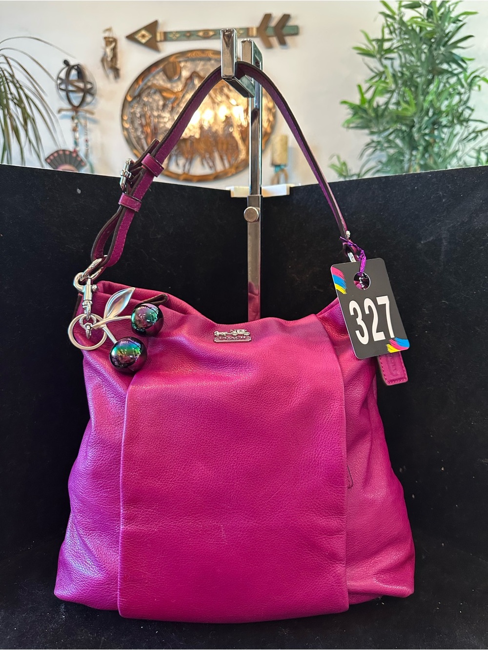 Coach # 327  Madison Isabelle Pebble Leather Shoulder Bag in Fuchsia